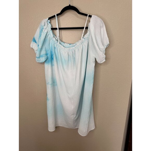 Forever 21 Womens Blue Dress 2x off shoulder‎ short sleeve mini polyester plus - Picture 6 of 8